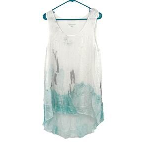 Soft Surroundings Size Medium Tank Top Shirt Blouse White 100% Silk Watercolor‎